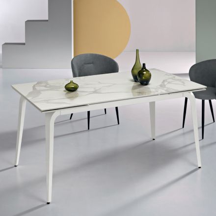 Tavolo Allungabile 160/240x90 cm in Pietra Sinterizzata Effetto Marmo - Samus Viadurini