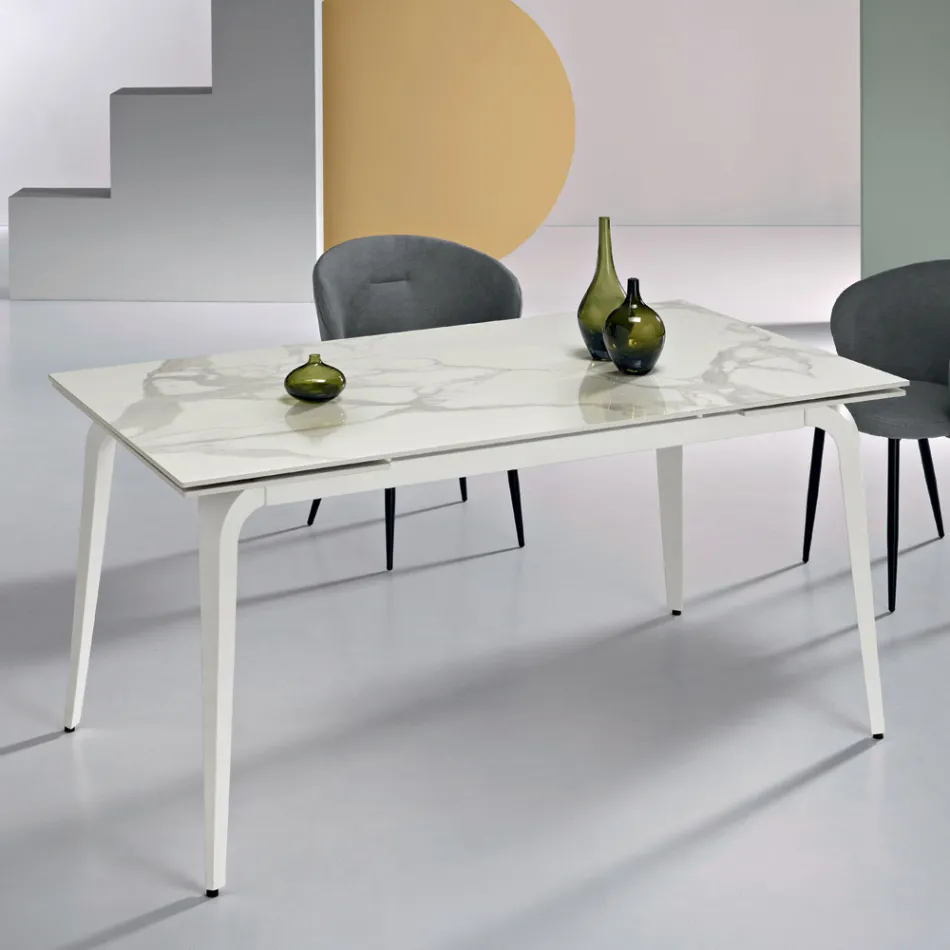 Tavolo Allungabile 160/240x90 cm in Pietra Sinterizzata Effetto Marmo - Samus Viadurini