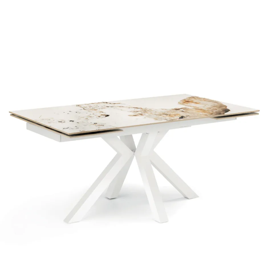 Tavolo Allungabile 160/240x91 cm in Pietra Sinterizzata Effetto Marmo - Palazzo Viadurini