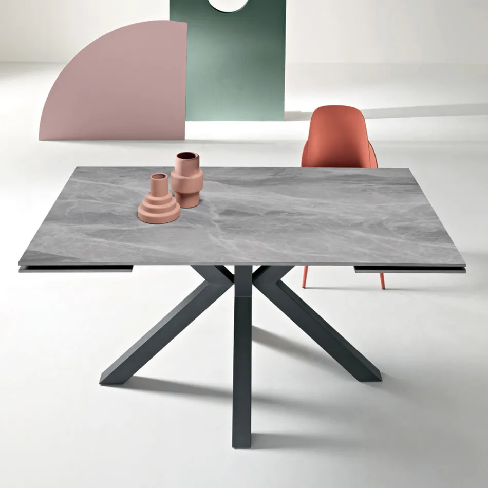 Tavolo Allungabile 160/240x91 cm in Pietra Sinterizzata Effetto Marmo - Palazzo Viadurini