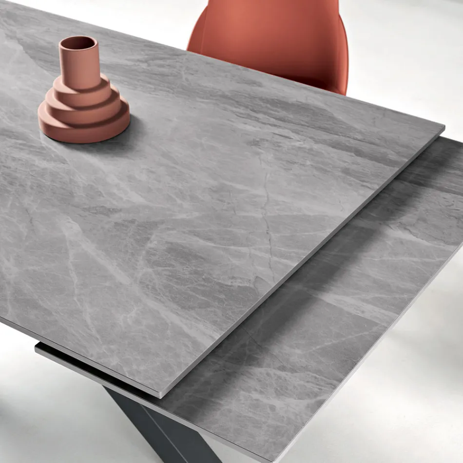 Tavolo Allungabile 160/240x91 cm in Pietra Sinterizzata Effetto Marmo - Palazzo Viadurini