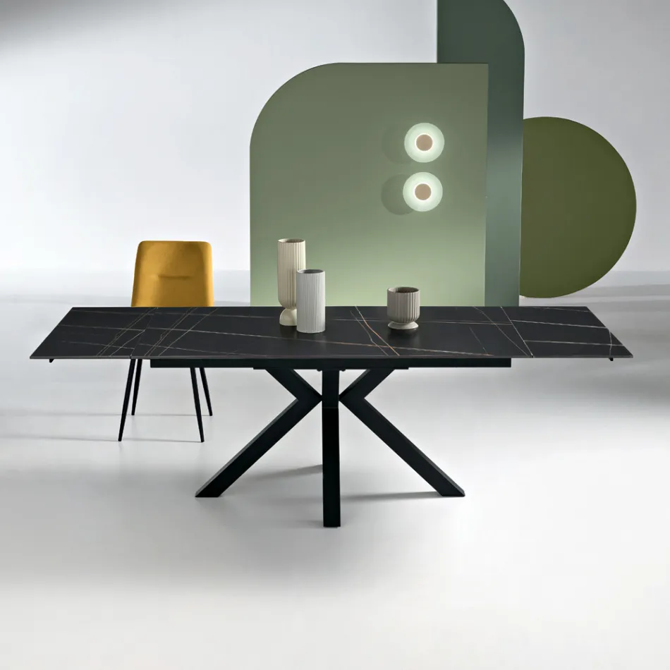 Tavolo Allungabile 160/240x91 cm in Pietra Sinterizzata Effetto Marmo - Palazzo Viadurini