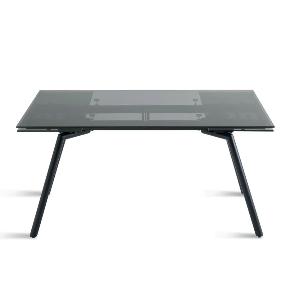 Tavolo Allungabile 160/240x91 cm in Vetro Fumè e Base in Metallo Nero - Colonna Viadurini