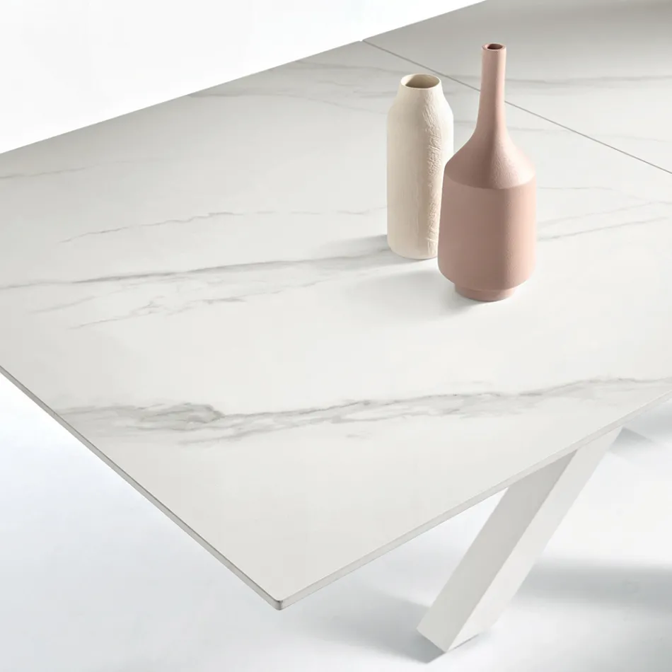 Tavolo Allungabile 180/240x100 cm in Pietra Sinterizzata Effetto Marmo - Loggia Viadurini