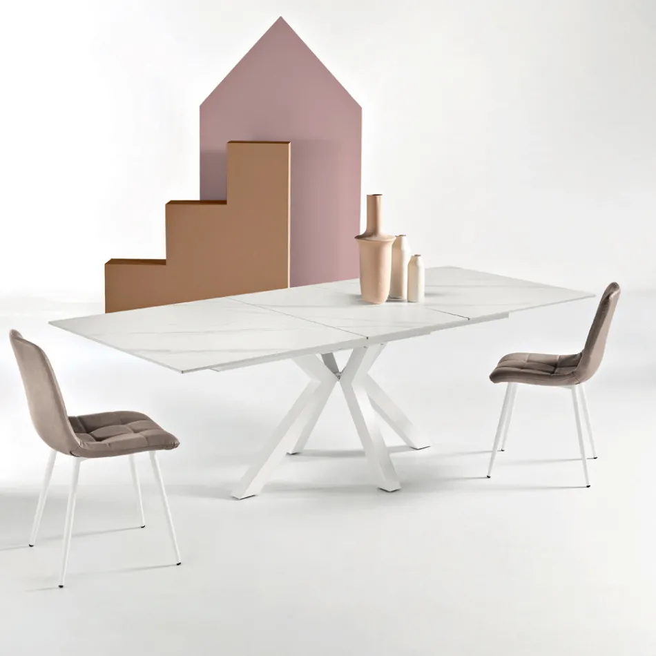 Tavolo Allungabile 180/240x100 cm in Pietra Sinterizzata Effetto Marmo - Loggia Viadurini