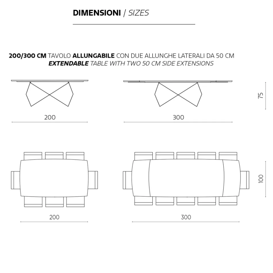 Tavolo Allungabile 200/300x100 in Rovere Impiallacciato e Metallo - Incrocio Viadurini