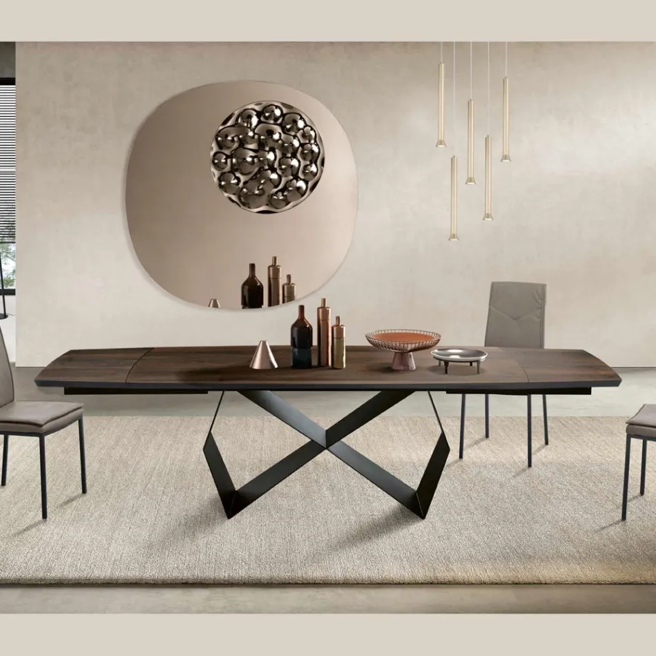 Tavolo Allungabile 200/300x100 in Rovere Impiallacciato e Metallo - Incrocio Viadurini