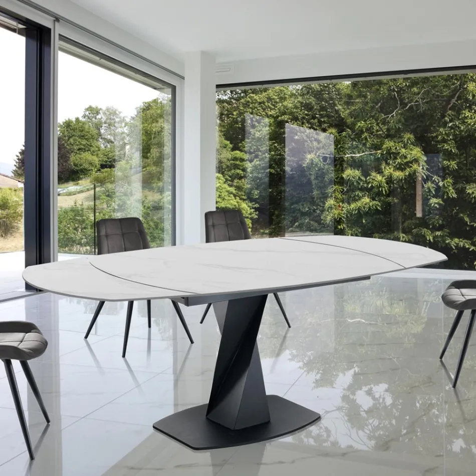 Tavolo Allungabile a 165 cm in Metallo e Ceramica - Boccanera Viadurini