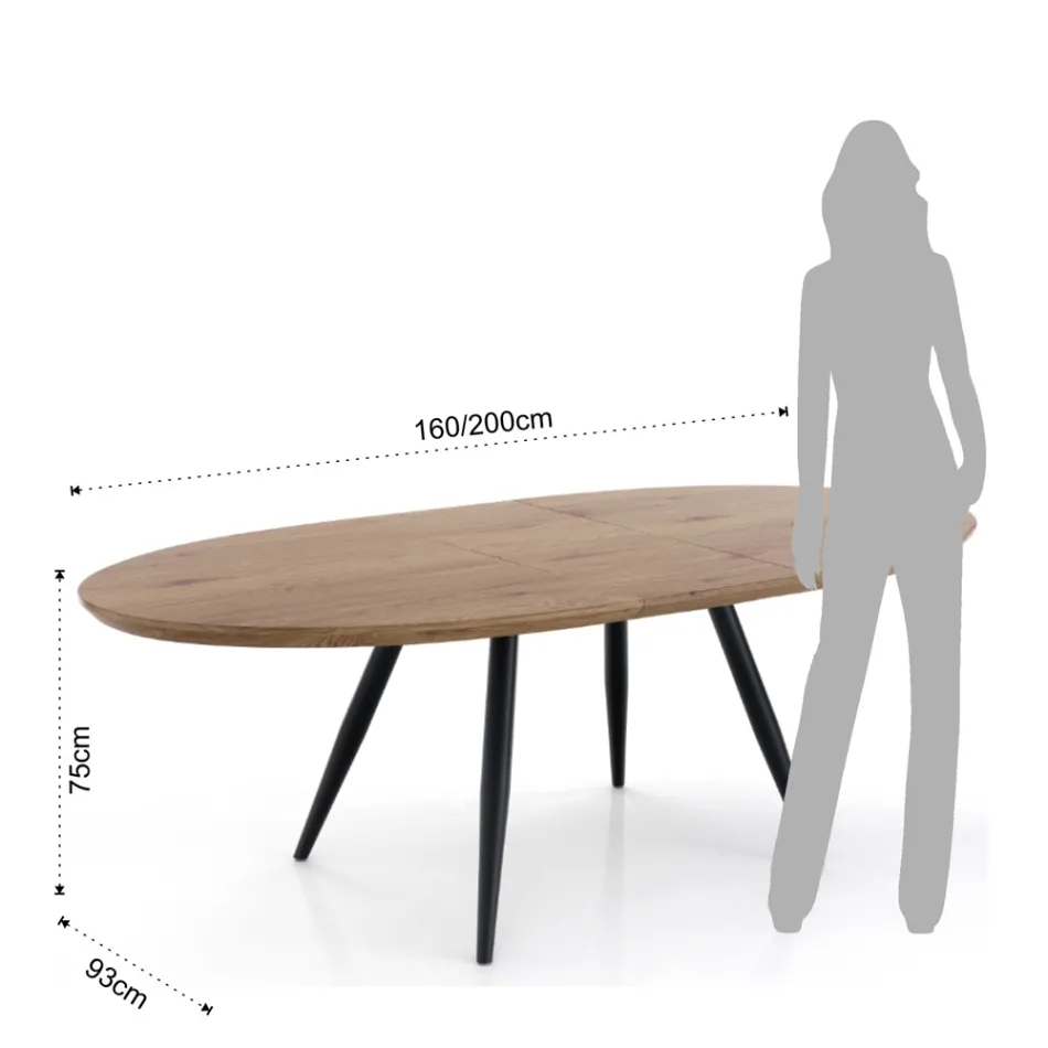 Tavolo Allungabile a 200 cm con Gambe in Metallo Nero - Litio Viadurini