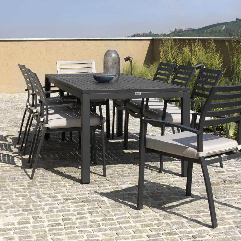 Tavolo Allungabile a 220 cm in Alluminio Antracite per il Giardino - Forbici Viadurini