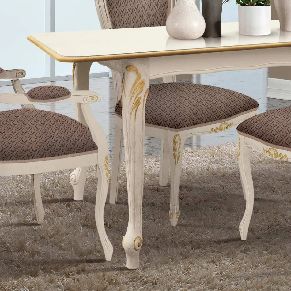 Tavolo Allungabile a 220 cm in Legno Bianco e Oro Made in Italy - Luxury Viadurini