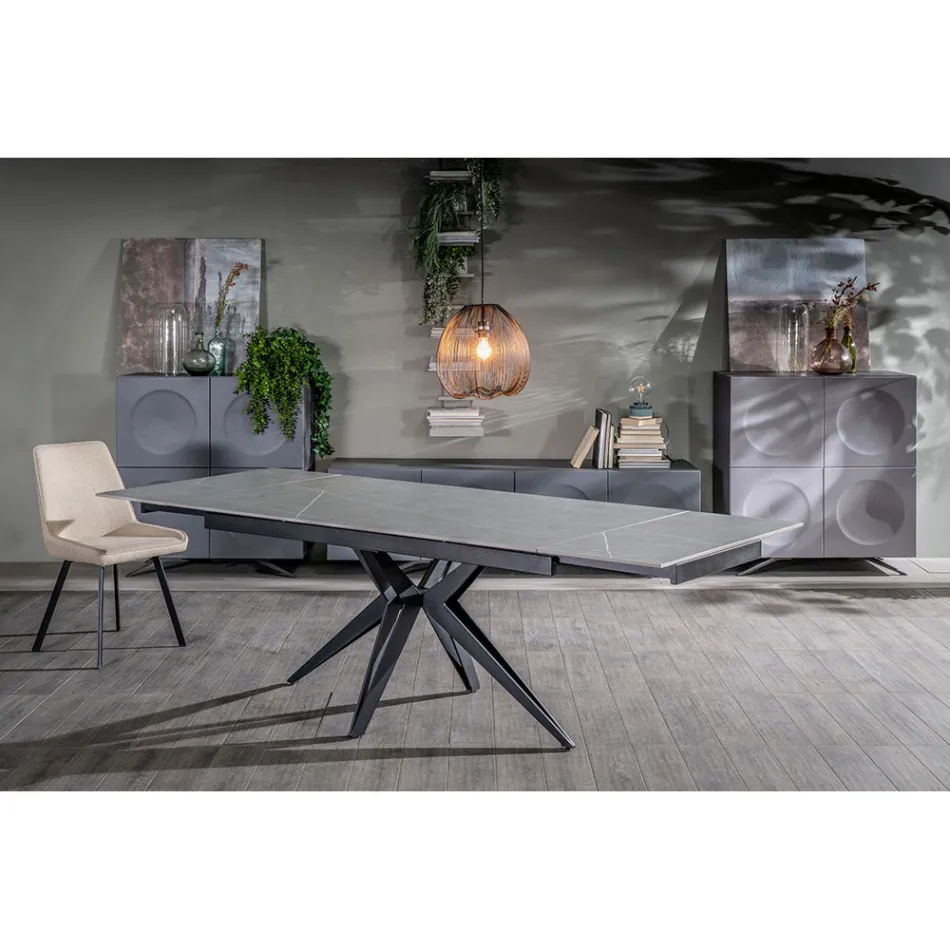 Tavolo Allungabile a 240 cm in Ceramica e Base in Metallo - Bouquet Viadurini