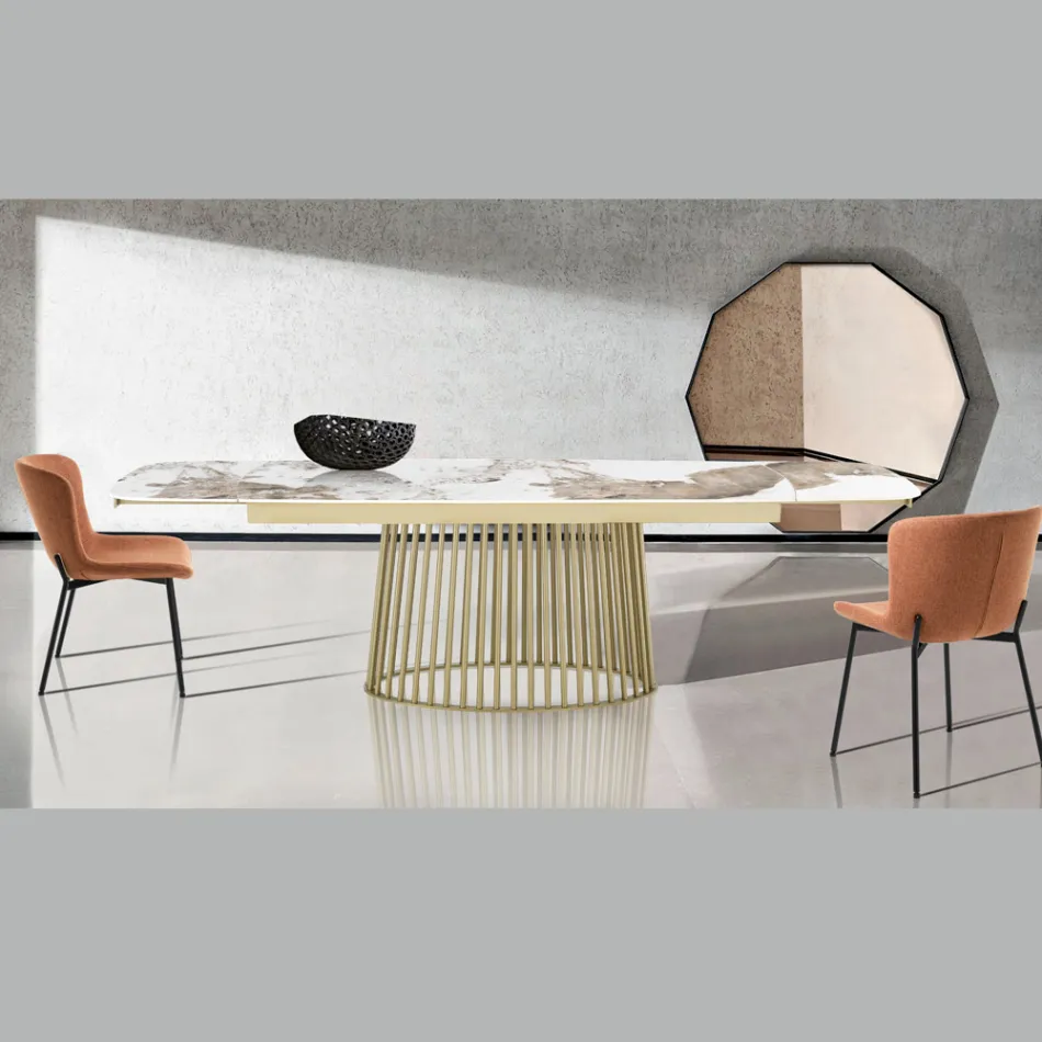 Tavolo Allungabile a 260 cm in Ceramica Finitura Marmo e Metallo - Veneto Viadurini