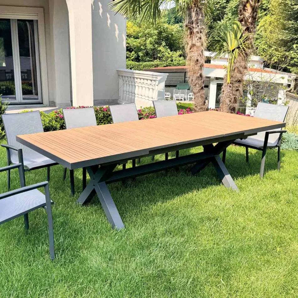 Tavolo Allungabile a 263 cm in Alluminio e Teak Massello - Lilia Viadurini