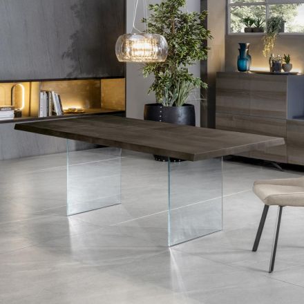 Tavolo Allungabile a 300 cm in Rovere e Base in Vetro Temperato - Nicoall Viadurini