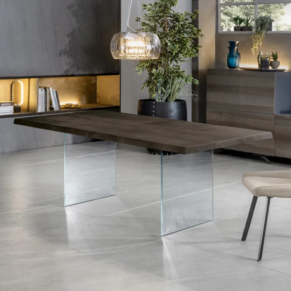 Tavolo Allungabile a 300 cm in Rovere e Base in Vetro Temperato - Nicoall Viadurini