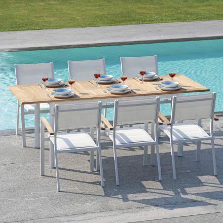Tavolo Allungabile a Farfalla a 210 cm in Alluminio e Piano in Teak - Incanto Viadurini