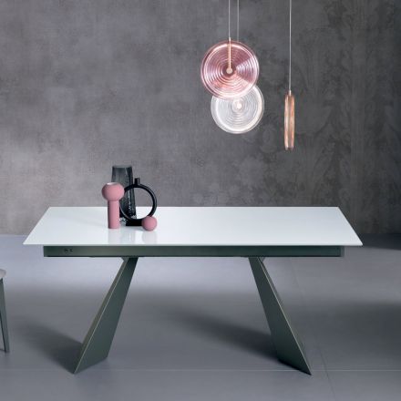 Tavolo Allungabile con Allunga Laterale in Vetro Finitura Latte - Aperol Viadurini