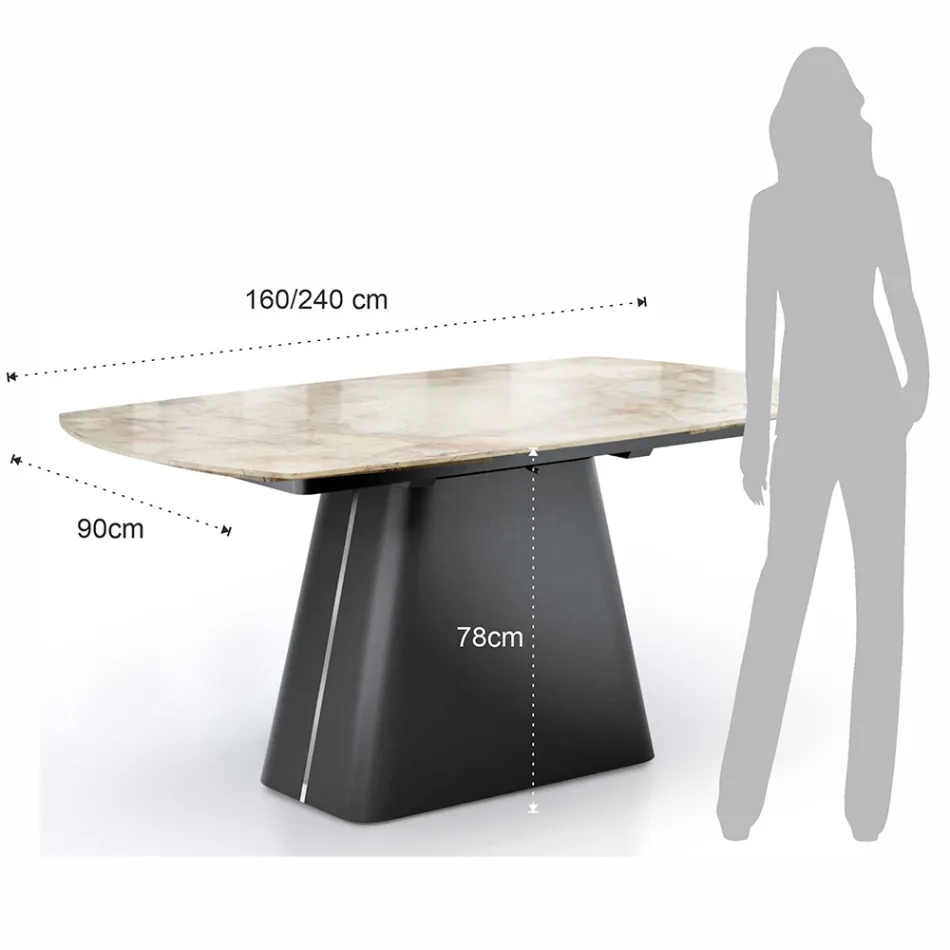 Tavolo Allungabile con Base in Acciaio e Piano in Ceramica Finitura Marmo - Emilia  Viadurini