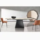 Tavolo Allungabile con Base in Acciaio e Piano in Ceramica Finitura Marmo - Emilia  Viadurini