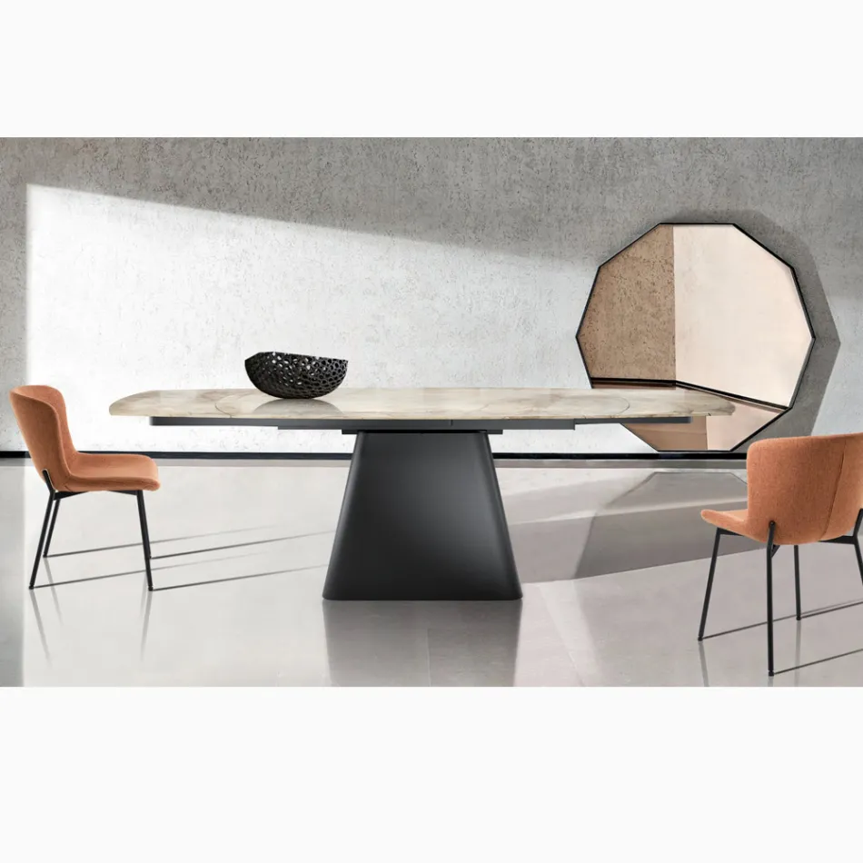 Tavolo Allungabile con Base in Acciaio e Piano in Ceramica Finitura Marmo - Emilia  Viadurini