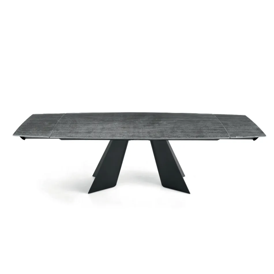 Tavolo Allungabile con Base in Metallo e Piano in Vetro Rigato Made in Italy - Lumo Viadurini