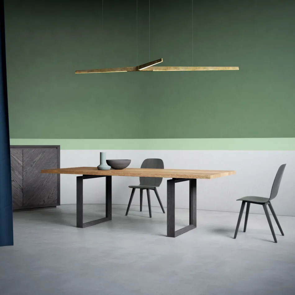 Tavolo Allungabile con Piano e Bordo Scortecciato Made in Italy - Aravis Viadurini