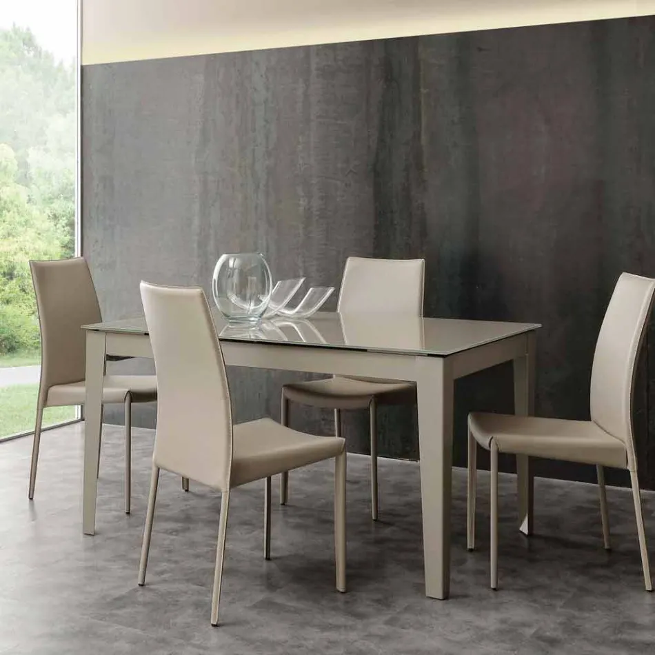 Tavolo allungabile con piano in vetro temperato moderno Baltimora Viadurini