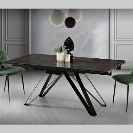 Tavolo Allungabile da Soggiorno in Metallo e Vetroceramica Made in Italy - Meluso Viadurini
