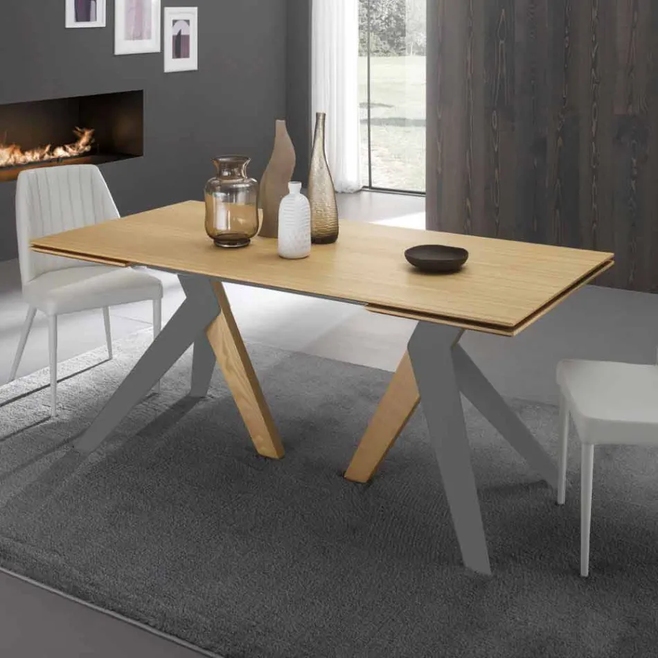 Tavolo allungabile di design con piana in rovere Daryl,fatto in Italia Viadurini