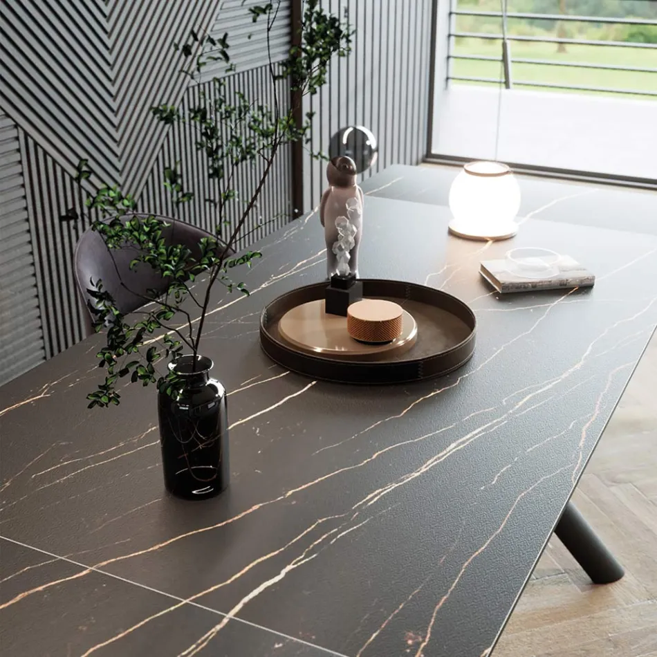 Tavolo Allungabile Fino 200 cm Base in Metallo e Piano in Gres - Norris Viadurini