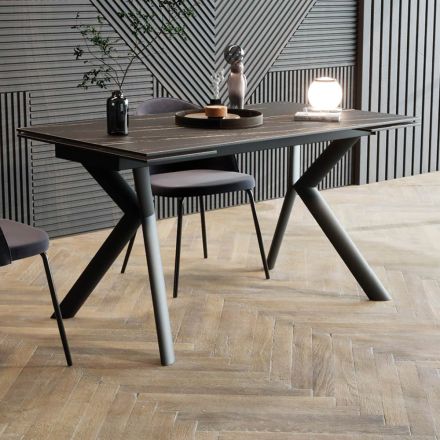 Tavolo Allungabile Fino 200 cm Base in Metallo e Piano in Gres - Norris Viadurini