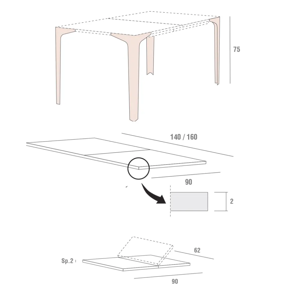 Tavolo Allungabile Fino a 222 cm in Hpl Effetto Legno Made in Italy - Vulcano Viadurini