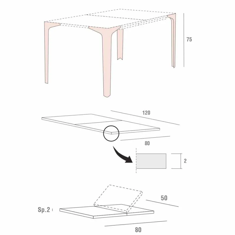 Tavolo Allungabile Fino a 222 cm in Hpl Effetto Legno Made in Italy - Vulcano Viadurini