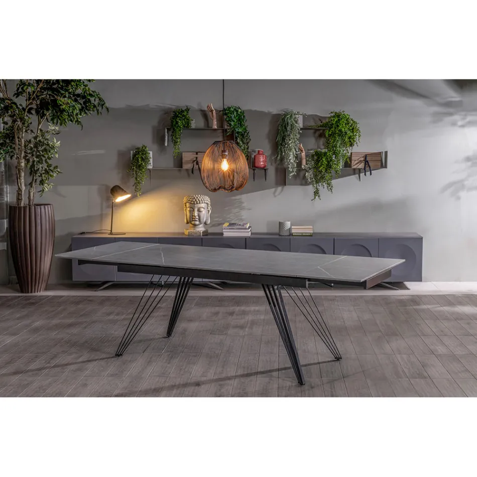 Tavolo Allungabile fino a 240 cm in Ceramica e Metallo - Bouquet Viadurini