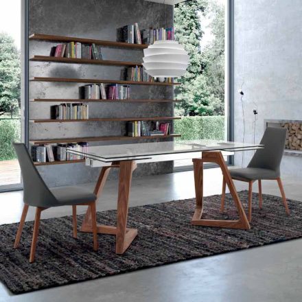 Tavolo Allungabile Fino a 280 cm in Vetro e Legno Impiallacciato – Eugrafo Viadurini