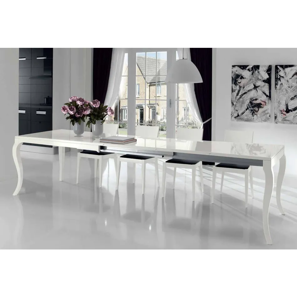 Tavolo Allungabile fino a 350cm in Legno Noce Tanganika Bianco Lucido, Leomas Viadurini