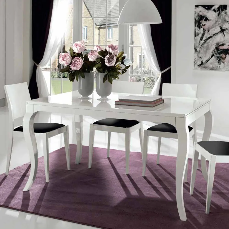 Tavolo Allungabile fino a 350cm in Legno Noce Tanganika Bianco Lucido, Leomas Viadurini
