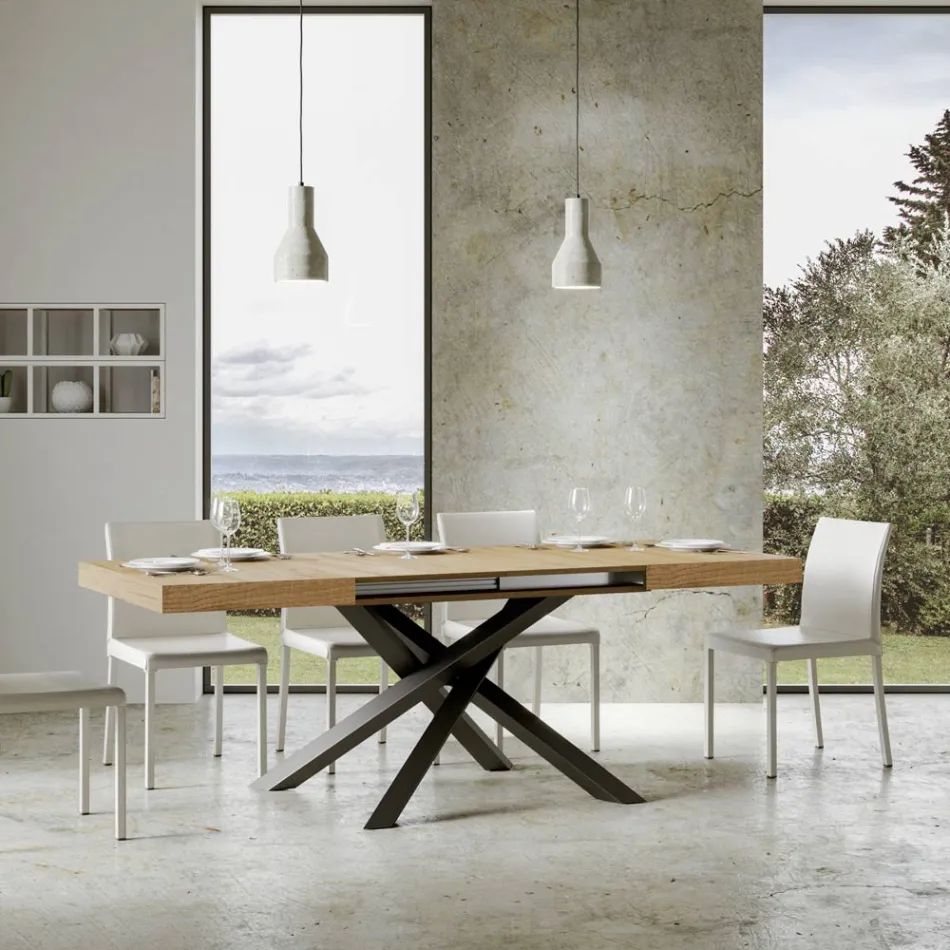 Tavolo Allungabile Fino a 440 cm in Ferro Antracite e Legno Made in Italy - Graffo Viadurini