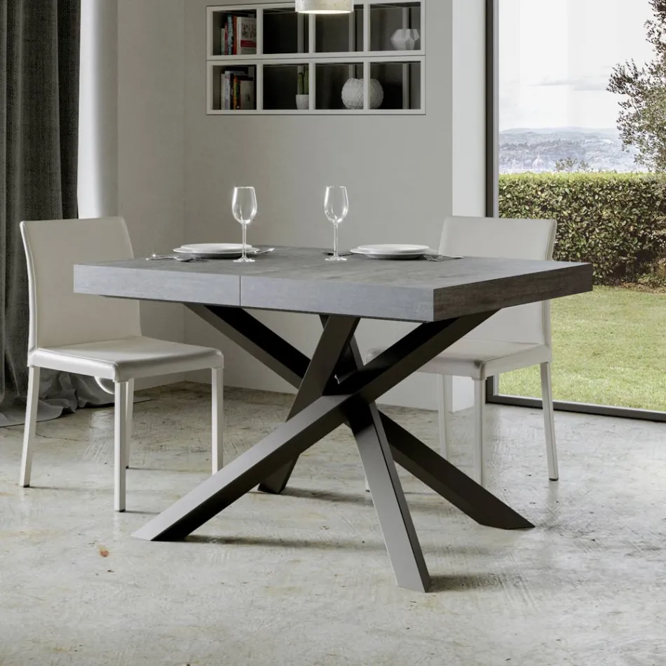 Tavolo Allungabile Fino a 440 cm in Ferro Antracite e Legno Made in Italy - Graffo Viadurini