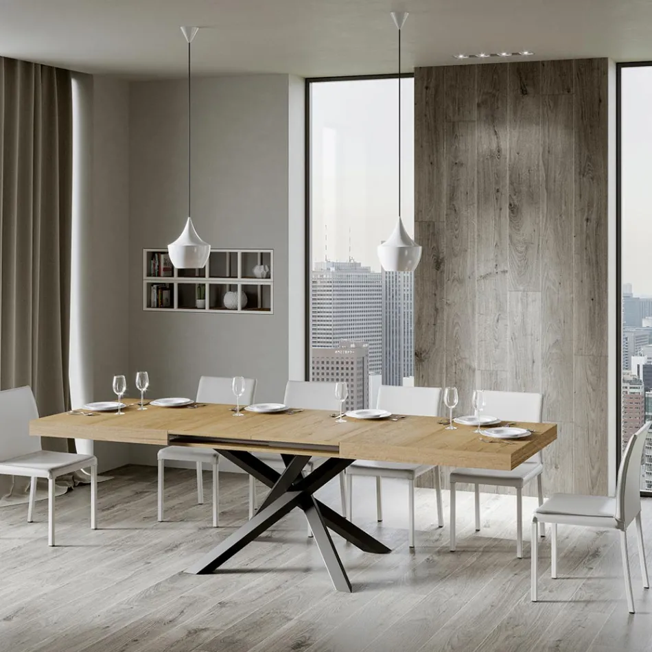 Tavolo Allungabile Fino a 440 cm in Ferro Antracite e Legno Made in Italy - Graffo Viadurini