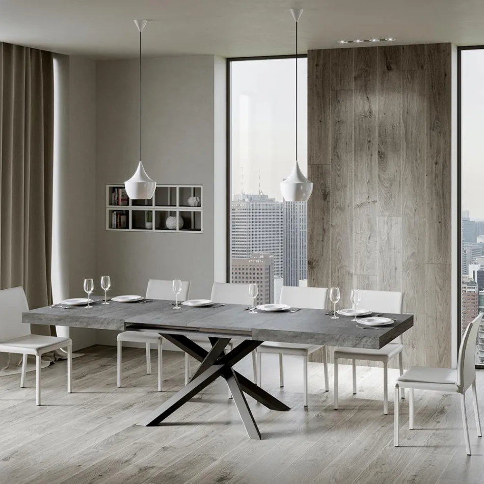 Tavolo Allungabile Fino a 440 cm in Ferro Antracite e Legno Made in Italy - Graffo Viadurini