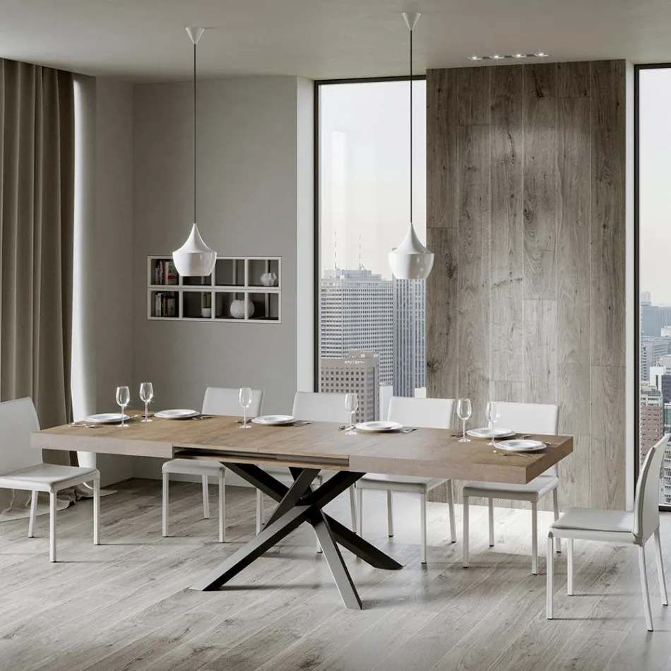 Tavolo Allungabile Fino a 440 cm in Ferro Antracite e Legno Made in Italy - Graffo Viadurini