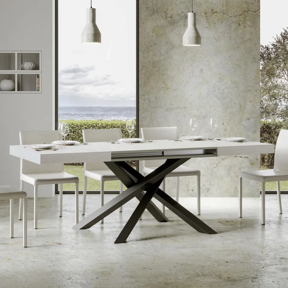 Tavolo Allungabile Fino a 440 cm in Ferro Antracite e Legno Made in Italy - Graffo Viadurini