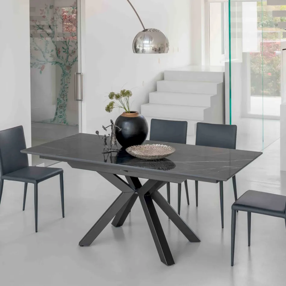 Tavolo Allungabile in Ceramica Calacatta Black Lucidato Starlit - Balia Viadurini