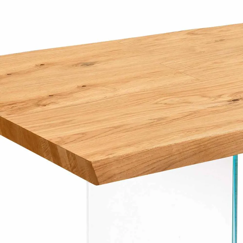 Tavolo allungabile in impiallacciato rovere con gambe in vetro Nico Viadurini