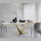 Tavolo Allungabile in Metallo e Piano in Ceramica Finitura Marmo Onice - Marche Viadurini