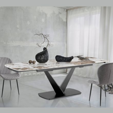 Tavolo Allungabile in Metallo e Piano in Ceramica Finitura Marmo Onice - Marche Viadurini