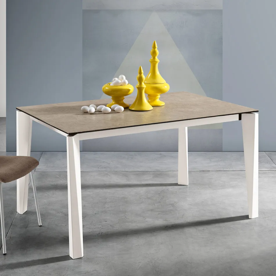 Tavolo Allungabile in Vetroceramica Finitura Fokos Terra Made in Italy - Ariel Viadurini