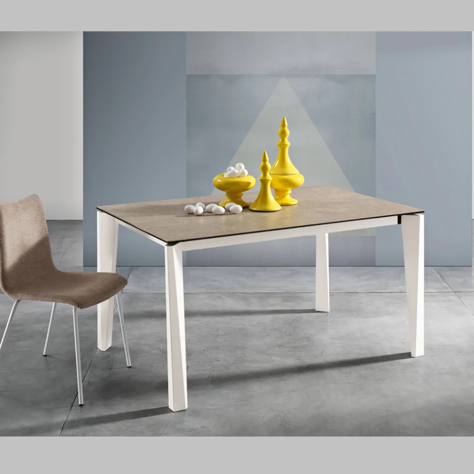 Tavolo Allungabile in Vetroceramica Finitura Fokos Terra Made in Italy - Ariel Viadurini